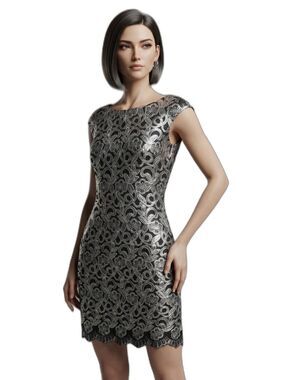 NWOT Lauren Ralph Lauren metallic floral lace embroidered sheath dress, size 4